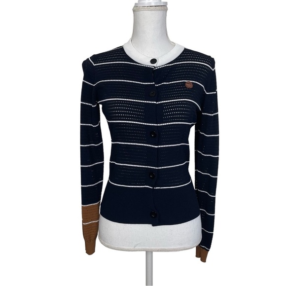 SELFWHO Black Openwork Knit Sweater Long Sleeve T-shirt Size Small - Picture 6 of 16